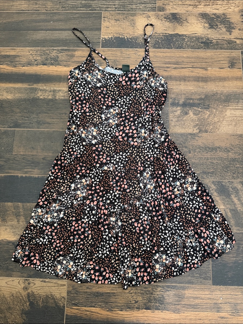 wild fable Black Floral Spaghetti-Strap Mini Dress with Pink Accents